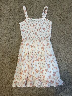 White Mini Sundress with Peach Floral Print